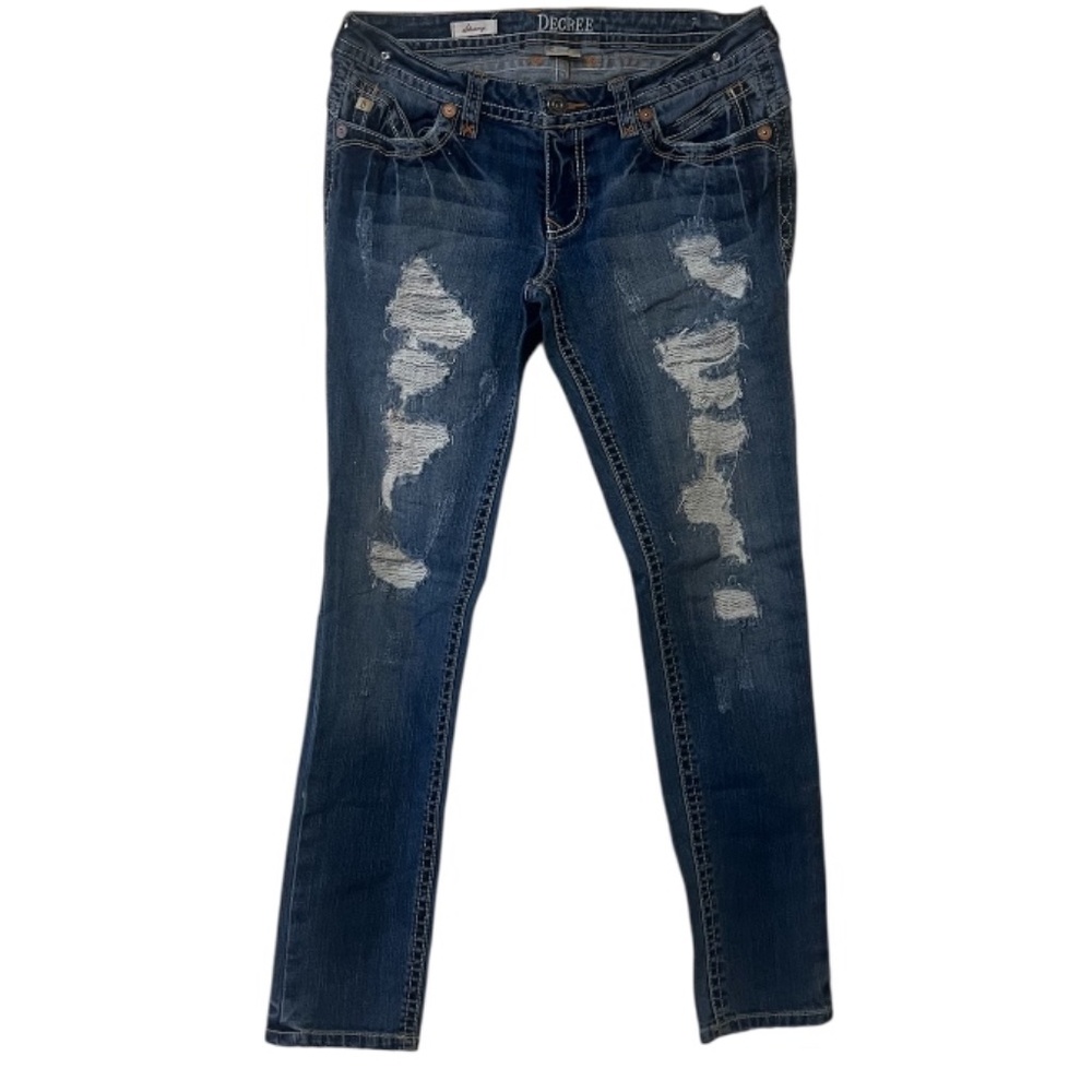 Decree  Women's Distressed Blue Skinny Jeans, Size 11